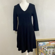 Ganni Anthropologie Fulton Black A-Line Knit Bodice Pleated V-Neck Cotton Dress