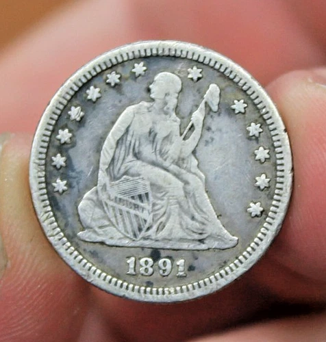 1891 Philadelphia Circulated Silver Liberty Seated Quarter Coin VF