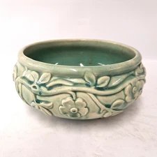 Vintage McCoy Pottery Planter Green Raised Ivy Floral Mid Century