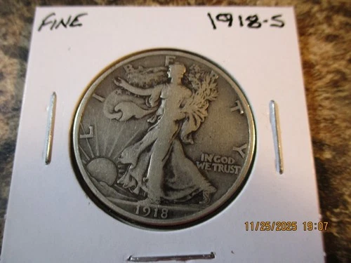 1918-S WALKING LIBERTY SILVER HALF DOLLAR FINE     75