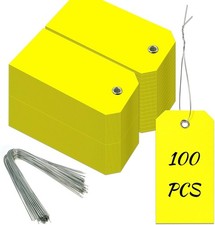 100Pcs Yellow Plastic Shipping Tags with Wire Waterproof ID Inventory Labels