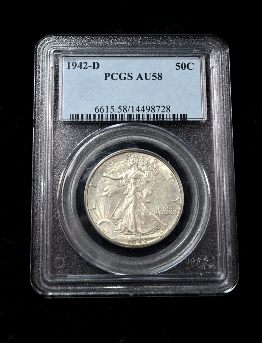 1942年 米国 ウォーキングリバティ ハーフダラー PCGS AU58 AU 58 Graded 1942 Year Liberty Walking Half Dollars (1916-1947