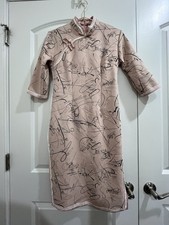 Pink Suede Qipao Cheongsam Dress Modern Chinese Style Size XS/S