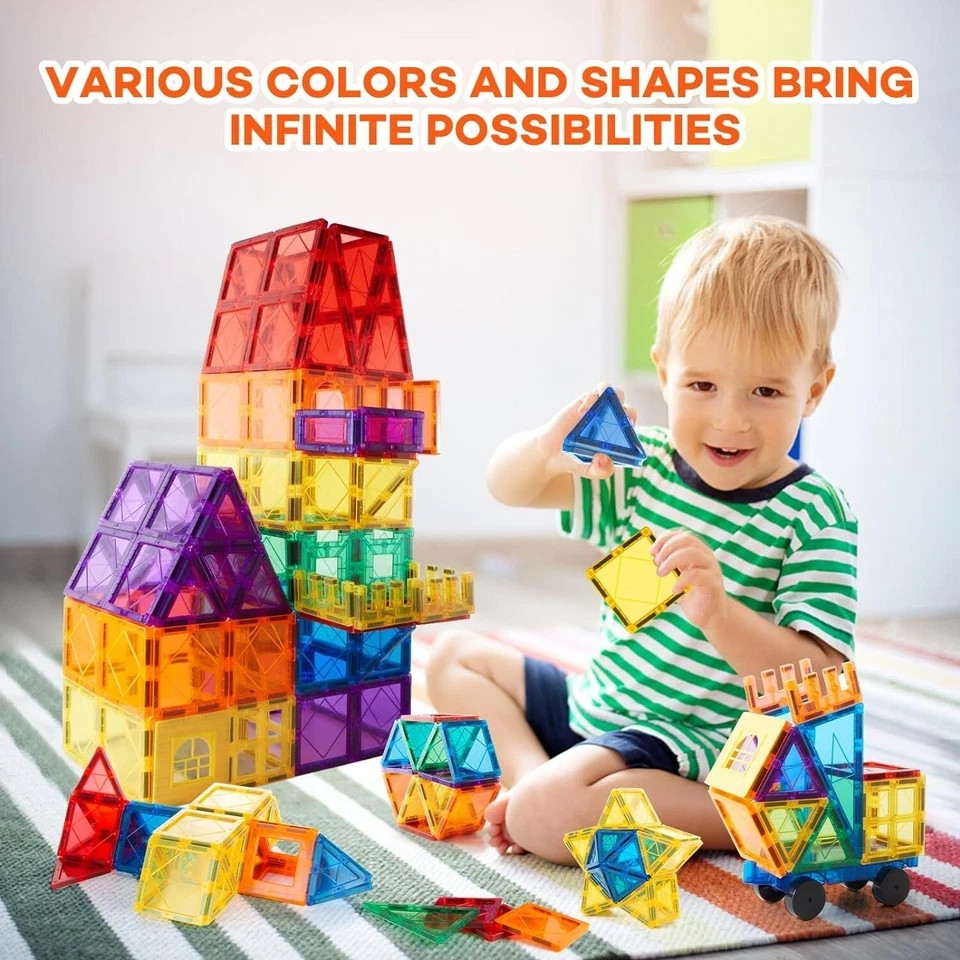 100 Pcs Magna Tiles Clear Colors Magnetic Building Toy Magnet Blocks Kids 3D