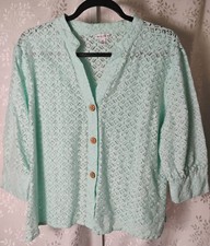 REBECCA MALONE Button Front Blouse Womens 3/4...