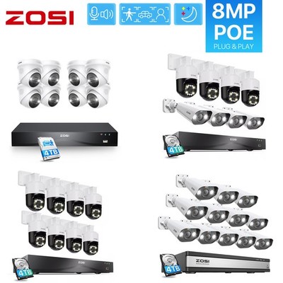 ZOSI 4K  PoE Überwachungskamera Set Aussen 16CH 4TB 8MP NVR Bewegungserkennung