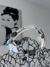 Vintage 50s 60s White Fascinator Headband Veil Bridal Hat