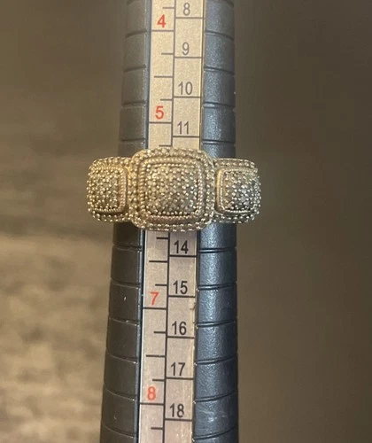 Sterling Silver 925 SJ Marcasite Style Band Ring Sz 6 Vtg Art Deco Square Panel