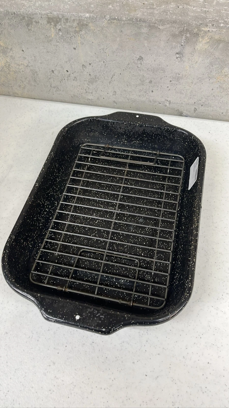 Elegant Speckled Black Roasting Pan with Flat Rack - Perfect for Large Meals