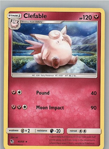 Clefable 40/68 Rare Hidden Fates Pokemon LP buy 4 get 20% off orders
