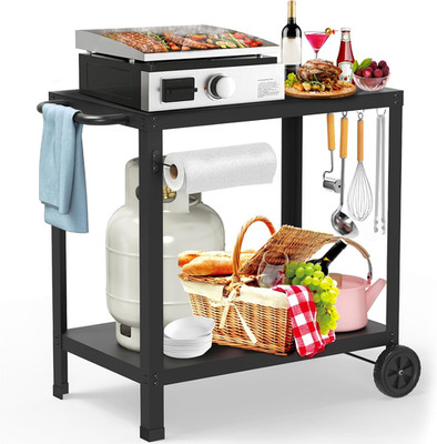 32''X20'' Double-Shelf Outdoor Grill Cart for Blackstone & Pizza Oven Prep