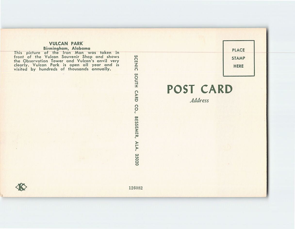 Postcard Iron Man Vulcan Park Birmingham Alabama