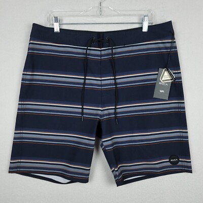 RVCA Board Shorts Mens 36 Blue Striped 4-Way Stretch Hadley Trunk Swim Surf NWT
