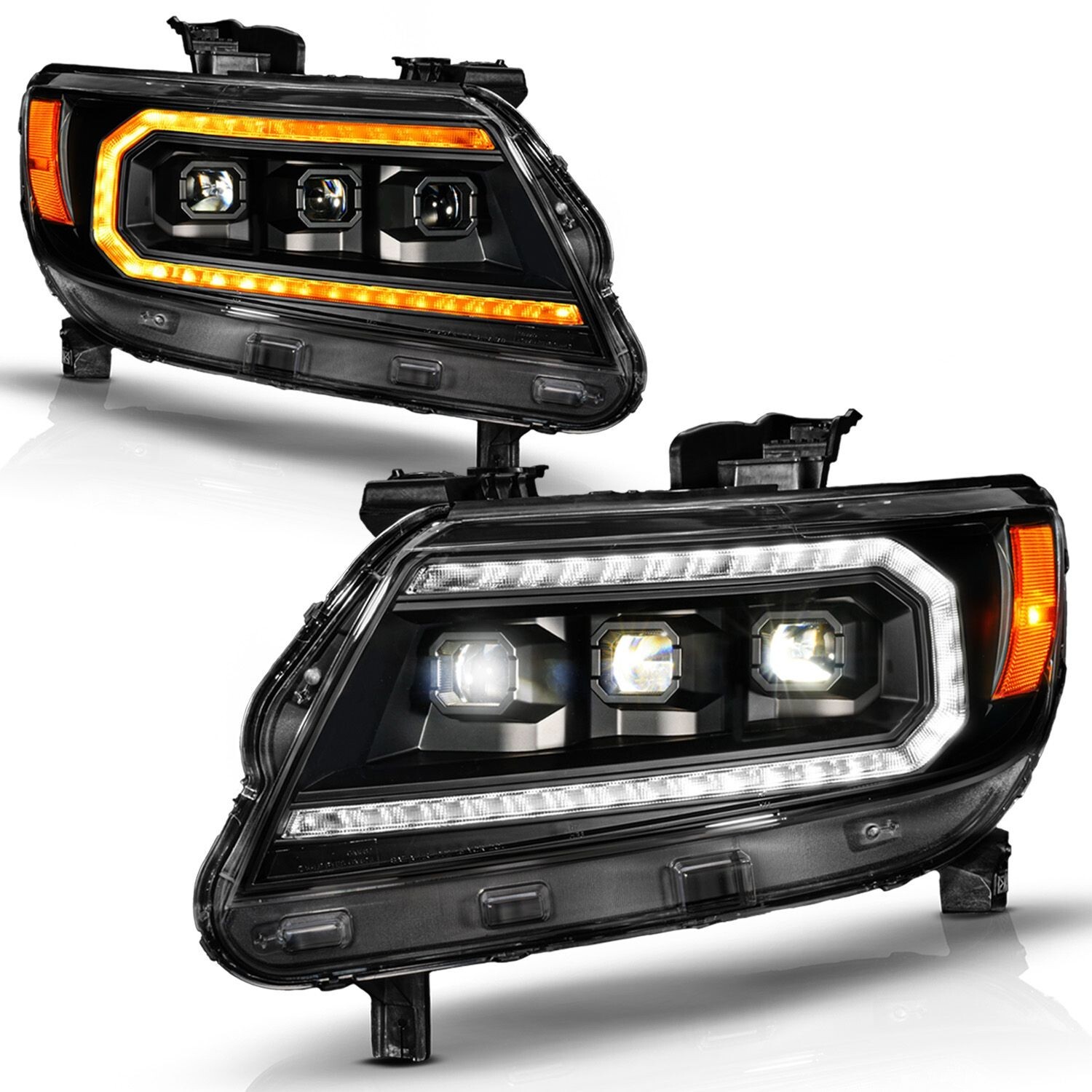 PROJECTOR HEADLIGHTS BLACK SEQUENTIAL ANZO USA 111634 FOR Chevy Colorado 15-22