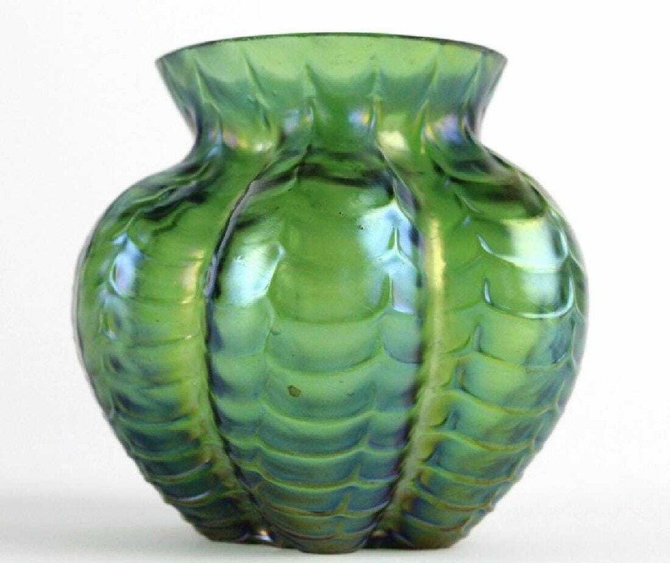 Antique Kralik/Welz Iridescent Green Draped/Festooned Art Glass Vase eBay