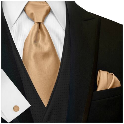 Classic Plain Satin Tie Pocket Square Cufflinks Set 4 Piece Wedding Neckties - Picture 37 of 92