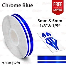 CHROME BLUE 9/16" 15mm Twin Lines Roll PIN STRIPE Car TAPE Decal Vinyl Sticker