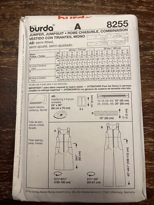 Burda 8255 UNCUT Sewing Pattern, Misses' Jumper, Jumpsuit, Size 10