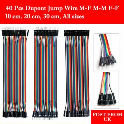 40 Dupont Jump Wire M-F M-M F-F Jumper Breadboard Cable Lead Arduino HOBBY UK PO