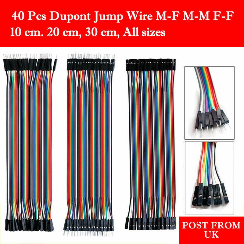 40 Dupont Jump Wire M-F M-M F-F Jumper Breadboard Cable Lead Arduino HOBBY UK PO