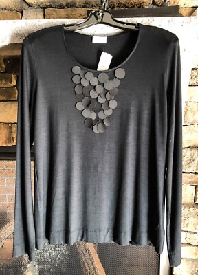Akris Punto Sweater Top Size 14 XLarge Black Stretch NWT