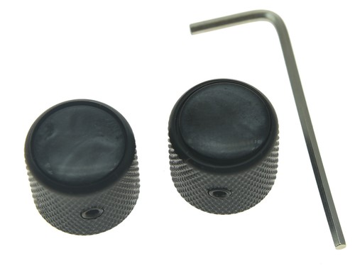 2x Black Tele Telecaster Black Pearl Cap Guitar Bass Dome Knobs with Set Screw - Picture 2 of 6