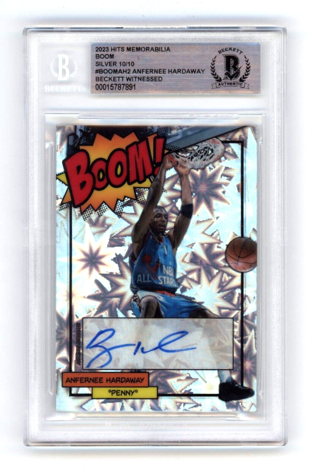 Anfernee hardaway 2023 hits memorabilia boom silver #/10 signed bgs bas auto as
