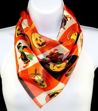 Flying Witches Womens Scarf Broom Evil Pumpkin Square Orange Black Scarves