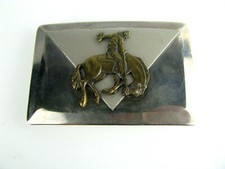 VIntage Nickel Silver BELT BUCKLE Bucking Bronco Rodeo Horse