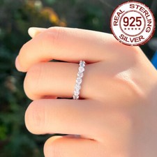 Women 925 Solid Sterling Silver 3mm Round Cut Cubic Zirconia Wedding Band Rings