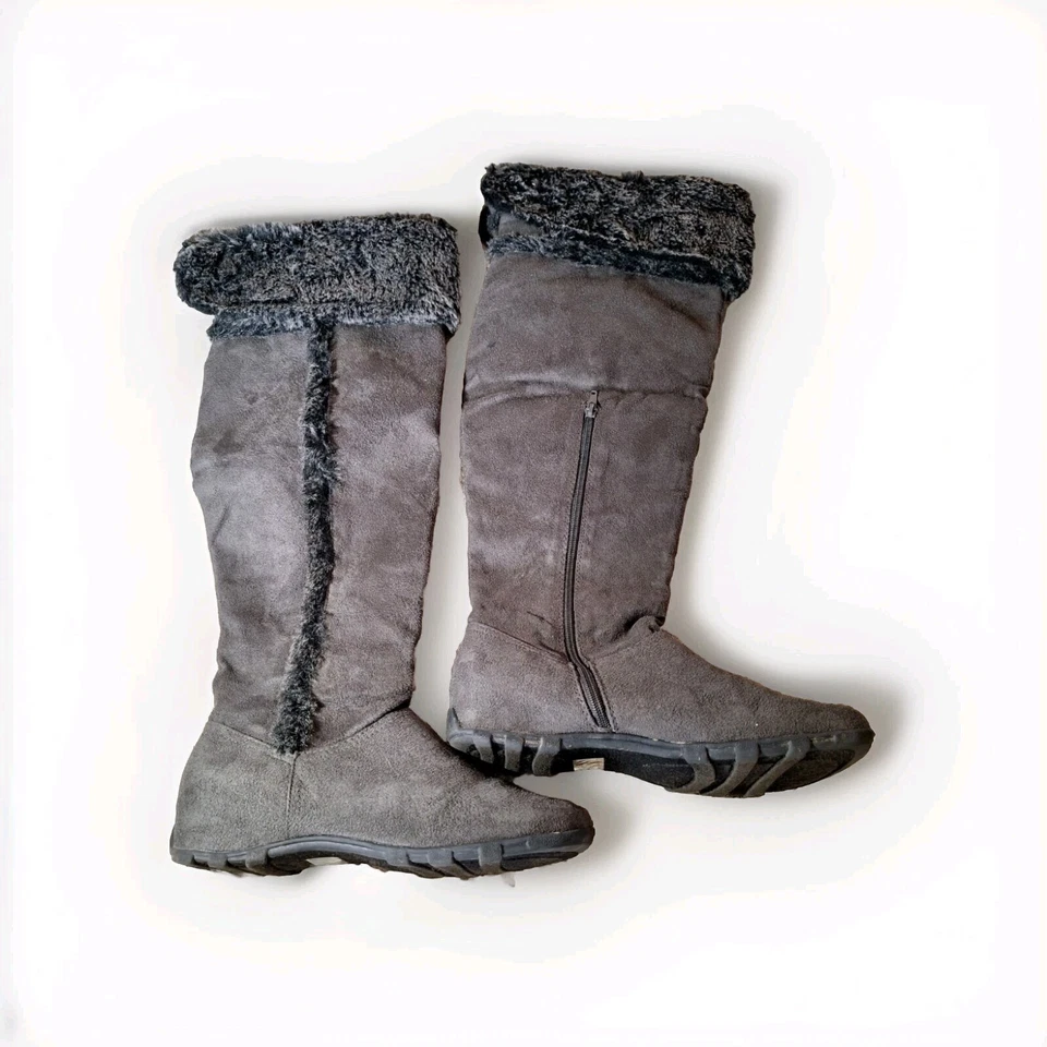  Botas hasta la rodilla de gamuza gris imitación piel para mujer talla 11 pimentón Foto 3 de 4