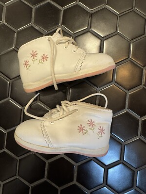 Perfection By Jumping Jacks Orthopedic Leather Baby Shoes White Flowers 5.5 2W 