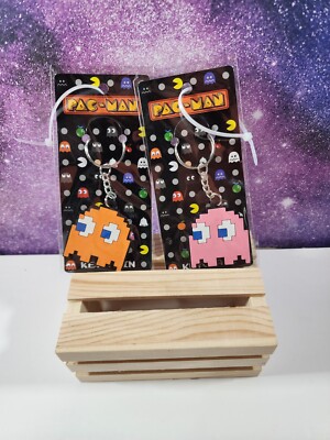Set Of 2 Pac-Man Rubber Keychains Bandai Namco Retro Orange And Pink