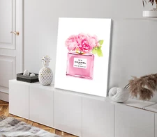 Perfume & Pink Flowers Watercolor Painting Stretched Canvas 40x50cm Print
