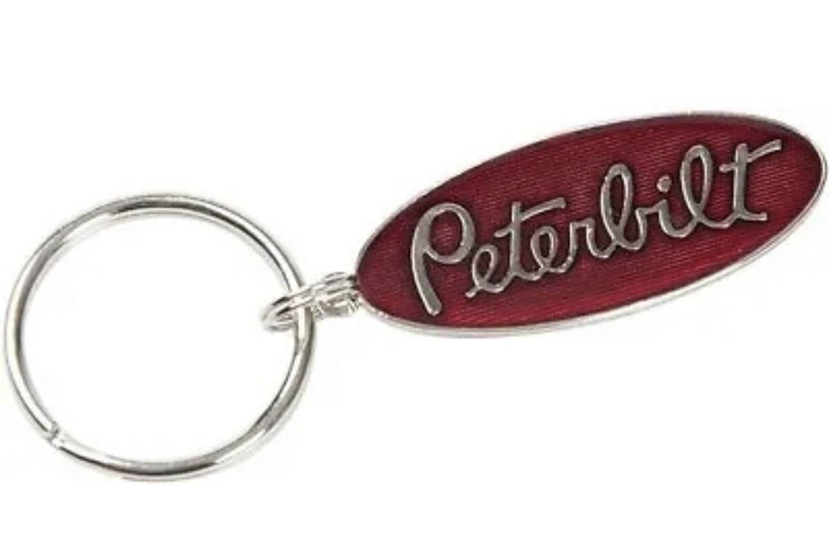 Peterbilt Motors Emblem Schlüsselanhänger Chrom Rot Metal Peterbilt Motors Epoxy Key Chain Tag Oval Keychain Schlüsselanhänger Peterbilt
