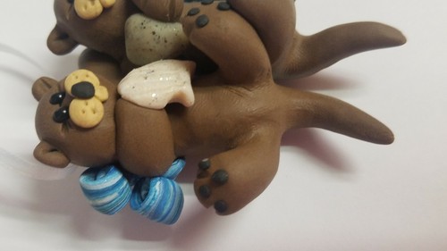 OTTER COUPLE Christmas Ornament HAND MADE Polymer Clay - Picture 3 of 4