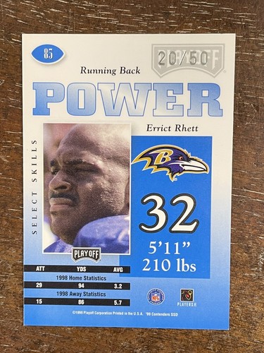 1999 Contenders Errict Rhett Power Blue #d 20/50 Buccaneers RARE *Noles2148* - Picture 2 of 2