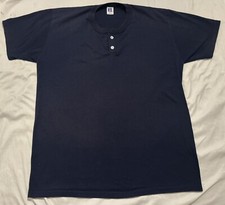 Vintage Russell Athletic 1/4 Button T-Shirt XL Navy Blue 11 Sports Baseball