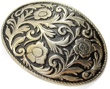 Western Rodeo Cowboy Detailed Floral Scroll Belt Buckle Woman Oval