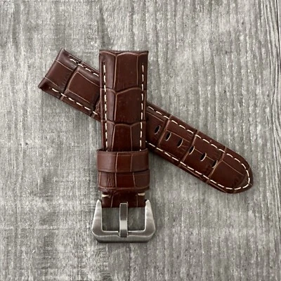 Pour Officine Panerai 22mm Lug Pam Montres Marron Bracelet Cuir Grainé Bande - Photo 1/4