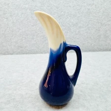 Ombre Mini Pitcher with Handle Miniature Bud Vase Blue White Vintage Ceramic