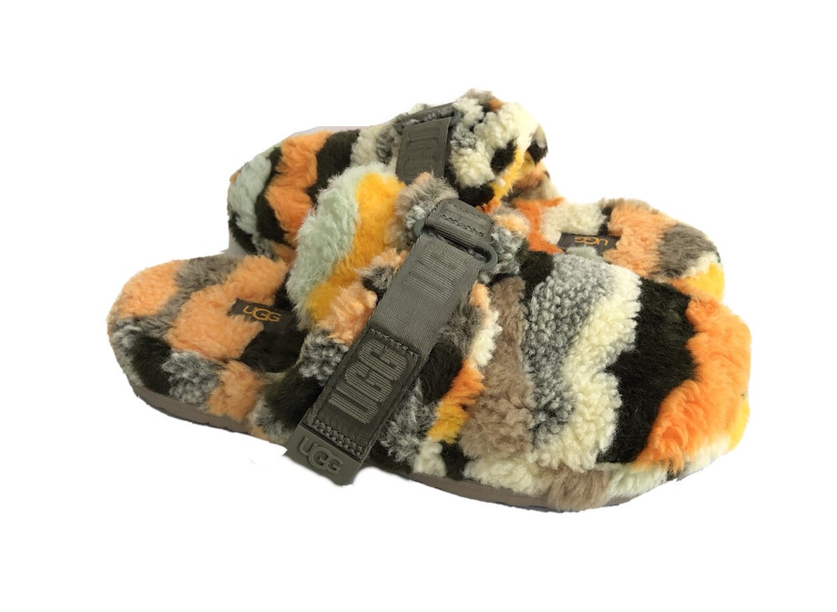 UGG ALL GENDER FLUFF IT CALI COLLAGE OLIVE SLIPPER MEN US 7
