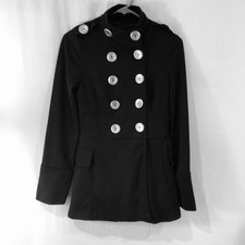 Xoxo Women’s Black Coat Double Breasted Sz S Military Look Silver Buttons