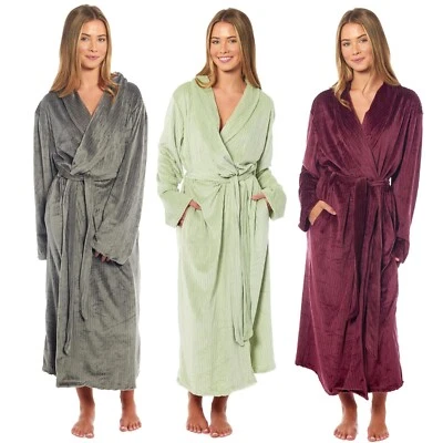 RZK TEXTILE Womens Robe Soft Warm Belted Long Dressing Gown with Pockets Ladies Everyday