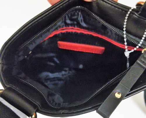 NEW TOMMY HILFIGER BLACK CANVAS+BLACK,WHITE,GRAY STRIPED,GOLD ACCENT CROSSBODY - Picture 8 of 9