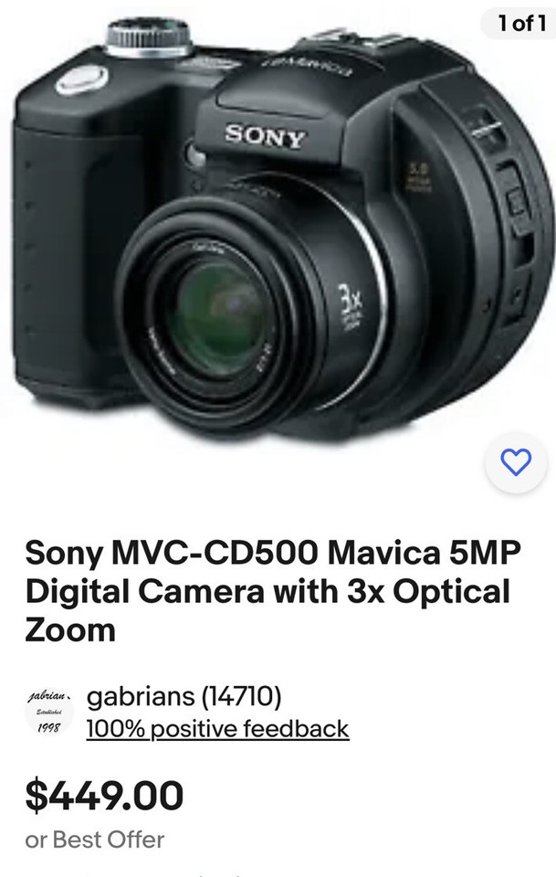 Sony Mavica MVC-CD500 5MP Digital Camera 3x Optical Zoom ,Excellent ...