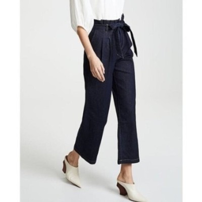 Alice + Olivia Ryan Paperbag-waist Denim Wide-leg Pants In Dark 