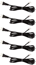 Black Lamp Cord, 12 Foot Long Replacement Repair Part, 18/2 SPT-1 Wire - 5 Pack