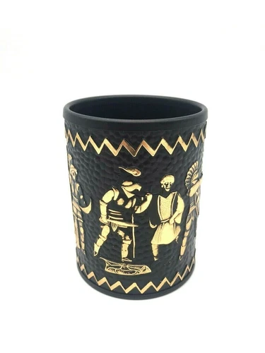 VTG Art Deco Gold and Black Cork Bottom Pencil Holder Gladiators Knights Japan