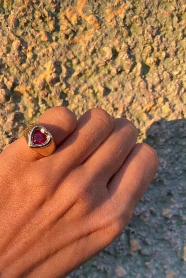 2.26Ct Heart Lab-Created Ruby Heart Shape Engagement Ring 14k Yellow Gold Plated - Image 2 of 3